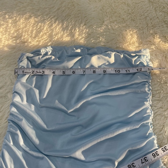 Elegant Light Blue Strapless Maxi Dress - Picture 11 of 11